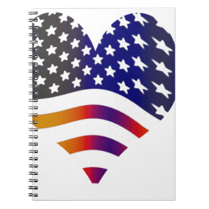 Caderno Espiral bandeira eua coração amor americano honra tropas l