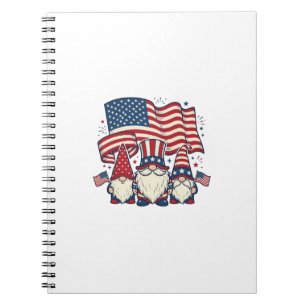 Caderno Espiral Bandeira Gnome Patriota Desenho de Gravura Vintage