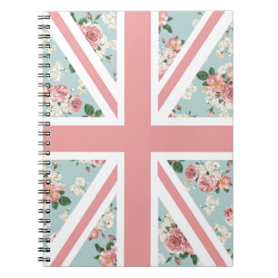 Caderno Espiral Bandeira inglesa de Union Jack dos rosas
