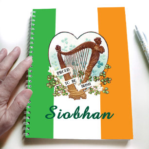 Caderno Espiral Bandeira irlandesa com Vintage harp e Shamrock per