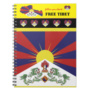 Caderno Espiral Bandeira, Mapa, Coração/Tibete Livre