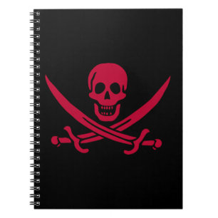 Caderno Espiral Bandeira pirata da Caveira Vermelha e Espadas de C