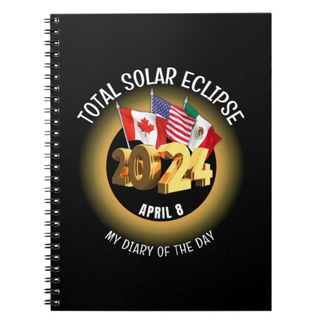 Caderno Espiral Bandeiras do ECLÍPSE SOLAR TOTAL de 2024 personali (Frente)