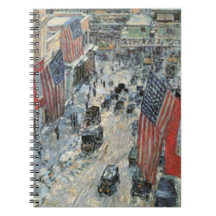Caderno Espiral Bandeiras na Rua 57 por Frederick Childe Hassam