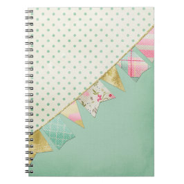 Caderno Espiral Bandeirola de Boutique Shabby Chic em Rosa, Verde-