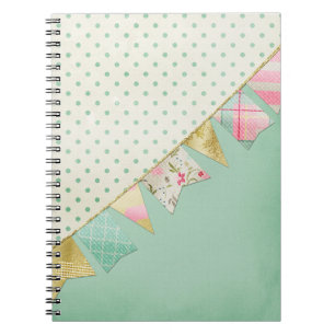 Caderno Espiral Bandeirolas da Loja Shabby Chic em Rosa, Verde-Men