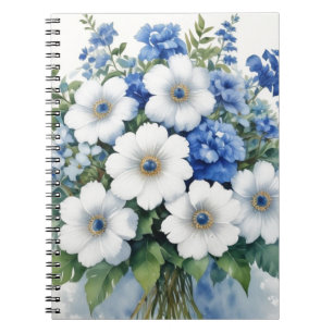 Caderno Espiral Bando de Flores de Aquarela Elegante