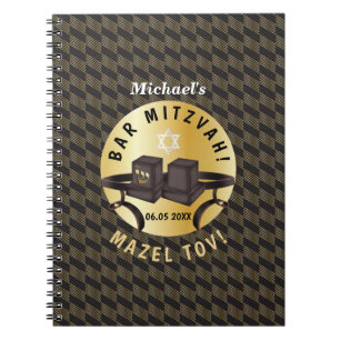 Caderno Espiral Bar Feliz Mitzvah 20XX Tefillin Dourado Decorativo