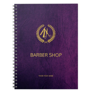 Caderno Espiral Barbeiro de luxo compre couro roxo olha ouro