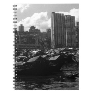 Caderno Espiral barcaças residenciais rio China Hong Kong 1970