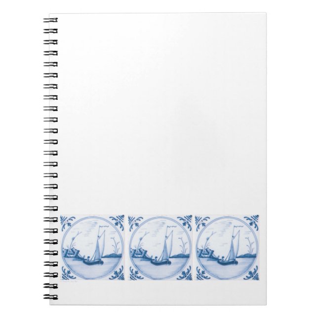Caderno Espiral Barco à Vela Azul Branco Delft (Frente)