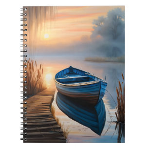 Caderno Espiral Barco azul russo Reflexão do Céu da Manhã
