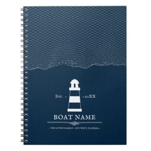 Caderno Espiral Barco de Farol Personalizado Azul Náutico