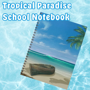 Caderno Espiral Barco em um Paraíso de Praia Tropical