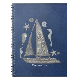 Caderno Espiral Barco Prateado Náutico & Coisas de Praia Elegante