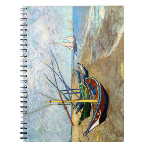 Caderno Espiral Barcos de Pesca em Saintes-Maries Beach Van Gogh a