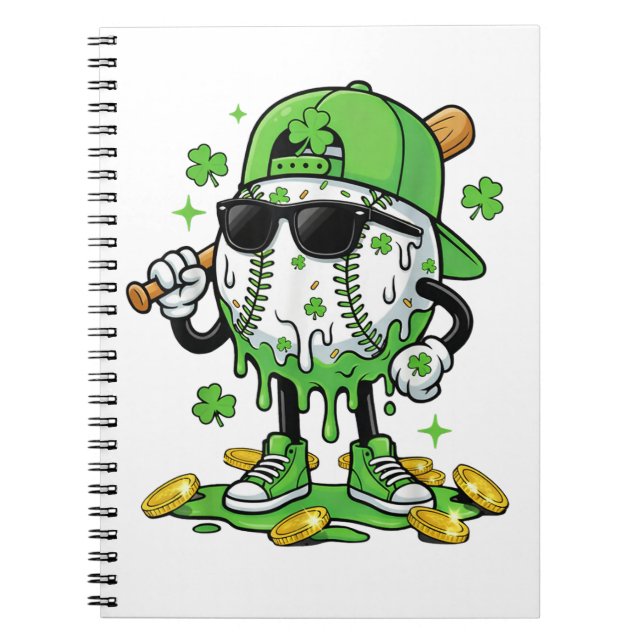 Caderno Espiral Baseball Drip Ice Cream St Patricks Day (Frente)
