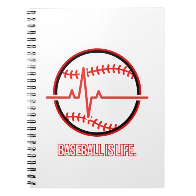 Caderno Espiral Baseball is Life Heartbeat Pulse Graphic (Frente)