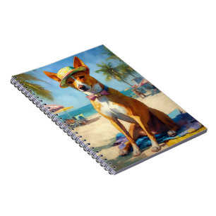 Caderno Espiral Basenji na Praia, presente de verão para amantes d
