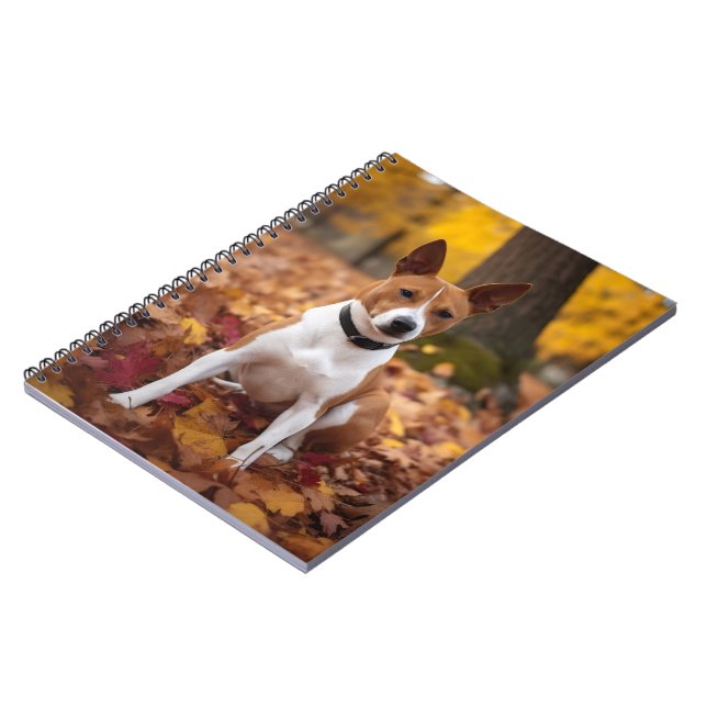 Caderno Espiral Basenji no outono deixa cair inspiração (Left Side)