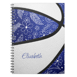 Caderno Espiral Basquete boho penas paislies azul branco