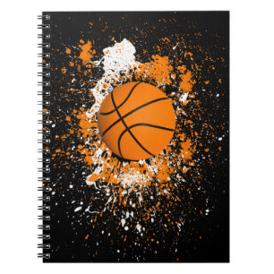 Caderno Espiral Basquete Grunge Salpico de Tinta Laranja Preto Leg