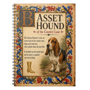 Caderno Espiral Basset Hound, Arte de Bestiário Medieval