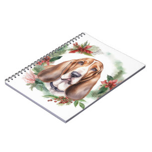 Caderno Espiral Basset Hound Christmas Wreath Festivo Pup