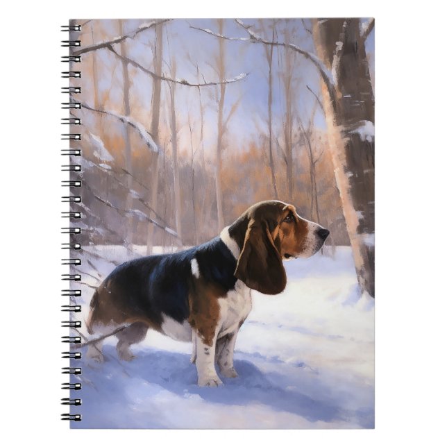 Caderno Espiral Basset Hound Deixe Nevar Natal (Frente)