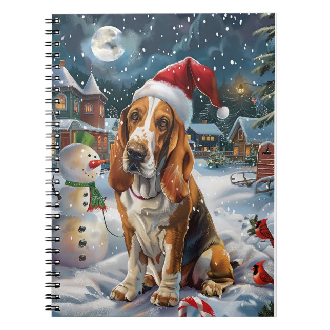 Caderno Espiral Basset Hound Dog Winter Wonderland Natal Joy (Frente)