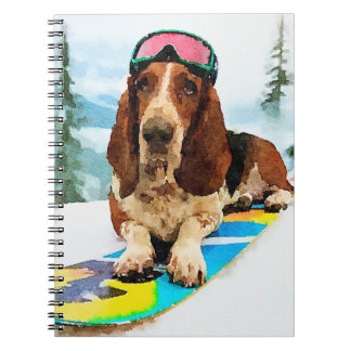 Caderno Espiral Basset hound snowboard