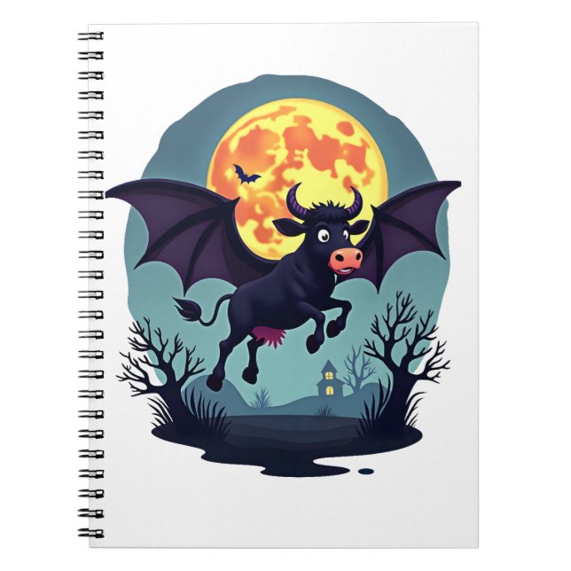 Caderno Espiral Bat Cow à meia-noite (Frente)