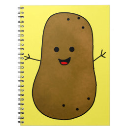 Caderno Espiral Batata Feliz Fofa, Fundo Amarelo