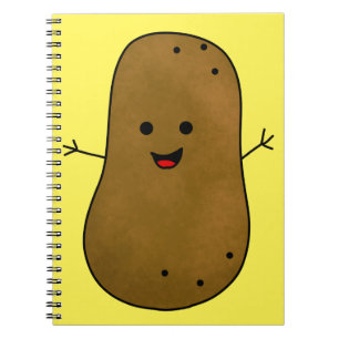 Caderno Espiral Batata Feliz Fofa, Fundo Amarelo