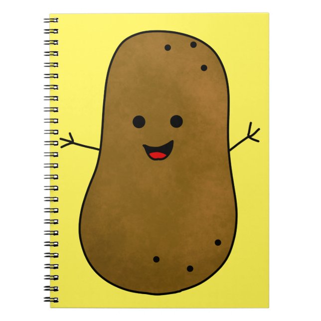 Caderno Espiral Batata Feliz Fofa, Fundo Amarelo (Frente)