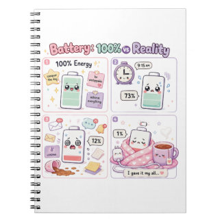 Caderno Espiral Bateria 100% vs Realidade Engraçado Nível de Bater