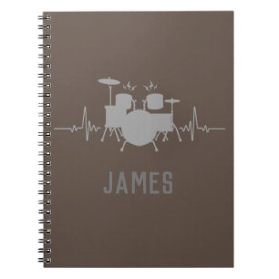 Caderno Espiral Bateria de Coração de Tambores Personalizados - Ba