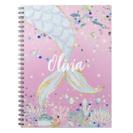 Caderno Espiral Bateria De Sereia Com Glitter Whimsical Sob O Mar