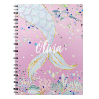 Caderno Espiral Bateria De Sereia Com Glitter Whimsical Sob O Mar