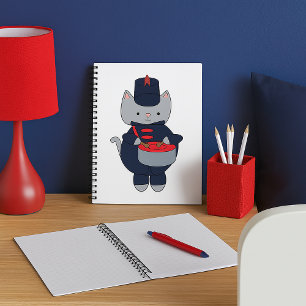 Caderno Espiral Bateria Naval Azul e Vermelho do Gato