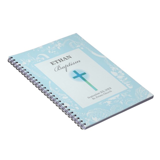 Caderno Espiral Batismo do Menino com Renda Azul (Lado Direito)