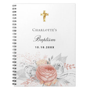 Caderno Espiral Batismo-hóspede rosa ouro prateado