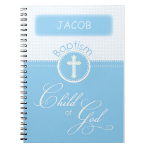 Caderno Espiral Batismo, Nome Personalizado, Filho Azul de Deus