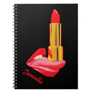 Caderno Espiral Batom Vermelho na Língua com Personalização