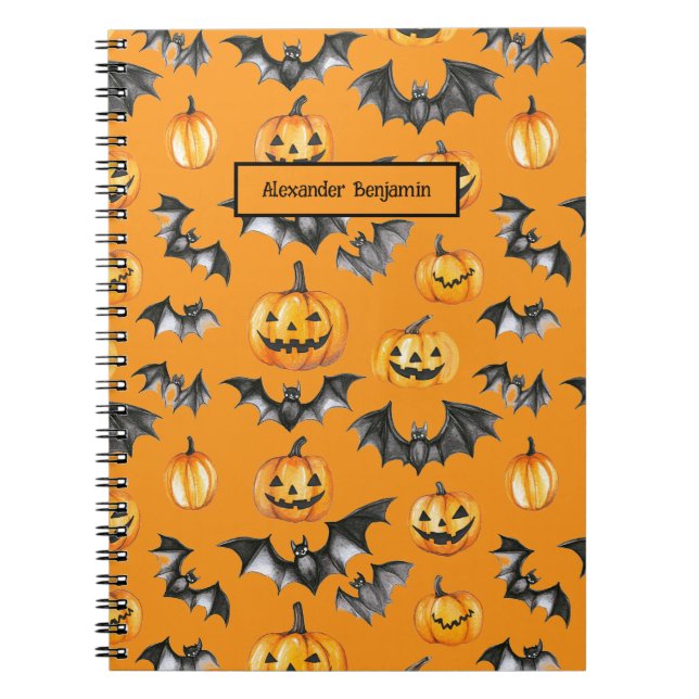 Caderno Espiral Bats de Abóbora de Halloween (Frente)