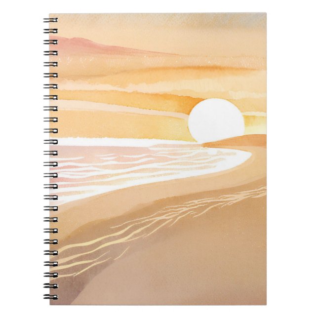 Caderno Espiral Beach Sunset Watercolor | Beautiful Yellow Ocean (Frente)