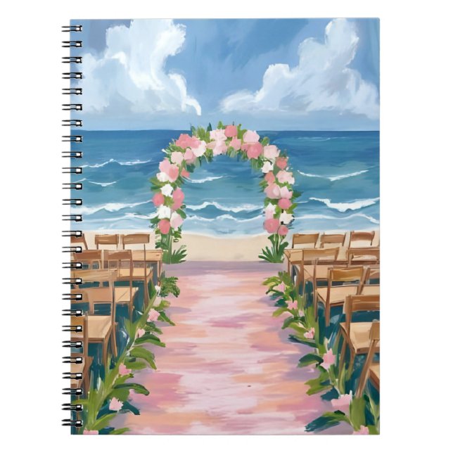 Caderno Espiral Beach Wedding Aisle Floral Watercolor (Frente)