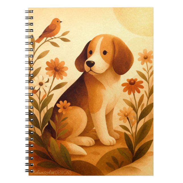 Caderno Espiral Beagle Caprichoso no Jardim Floral (Frente)