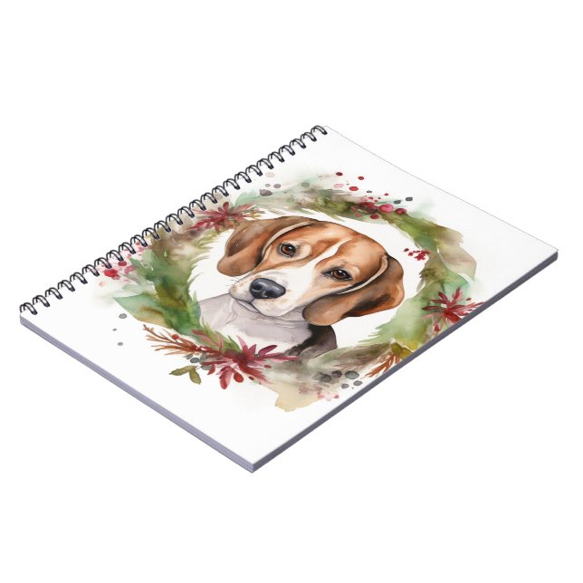 Caderno Espiral Beagle Christmas Wreath Festivo Pup (Left Side)
