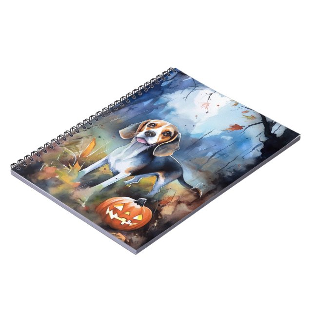 Caderno Espiral Beagle de Halloween com Abóboras Assustador (Left Side)